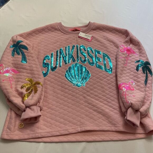 NWT Simply Southern Sunkissed Pink Sequin Crewneck Sweater Pullover Size Large - Picture 1 of 9
